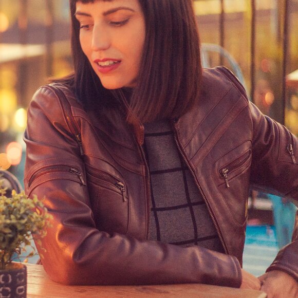 Vintage Brown Leather Jacket with Zippers - Picture 6 of 6